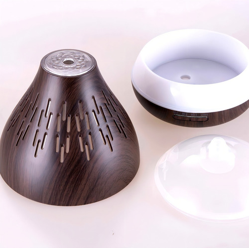 Difusor De Aroma Humidificador De Madera 200ml Led + Aceite Color Marrón Oscuro