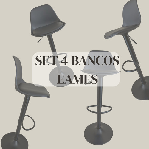 Set 4 Bancos Para Barra Eames Color Negro Satinado Negro