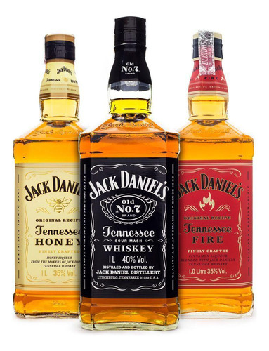 Kit Whisky Jack Daniel's Old No.7 + Honey + Fire 1 Litro