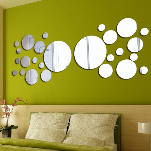 Imagen 6 de 7 de Set Acrilico Decorativo Plata Espejo Oval Con Adhesivo Pared