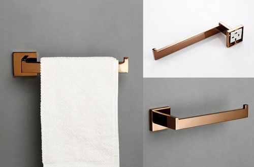 Imagem 6 de 10 de Kit Banheiro Rose Gold 4 Peças Inox 304 Cobre Papeleira
