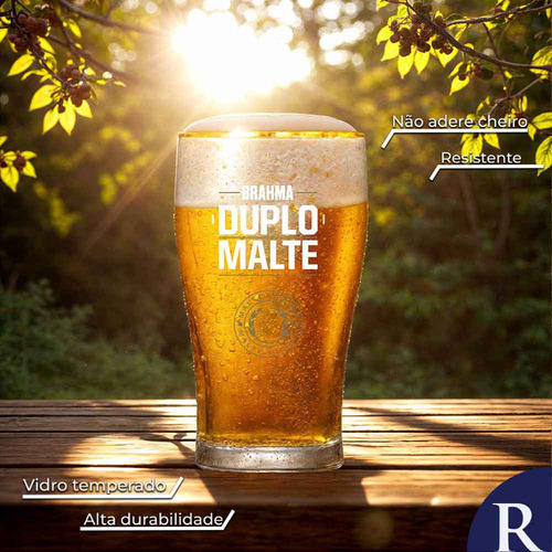 Copo de Vidro Com Filete de Ouro Brahma Duplo Malte 473ml, Ruvolo