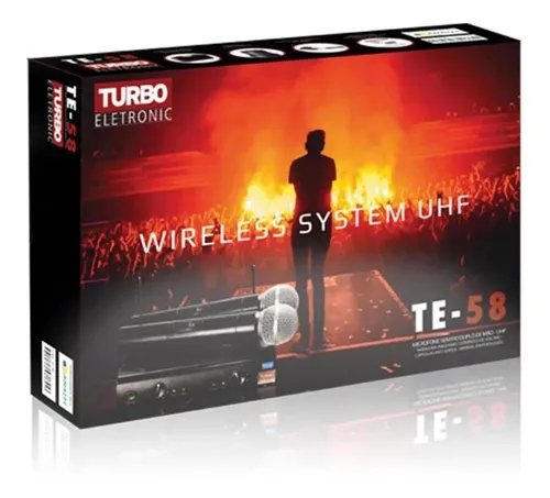 Microfone Sem Fio Duplo De Mão Turbo Uhf Te-58 Profissional - INTERMEZZO