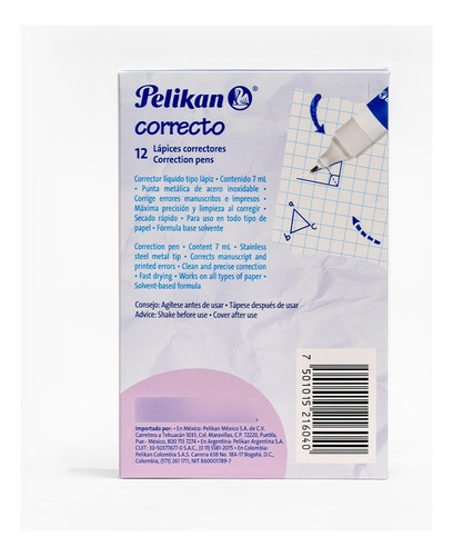 Corrector Pelikan Líquido 7ml. Caja Con 12 Piezas Correcto