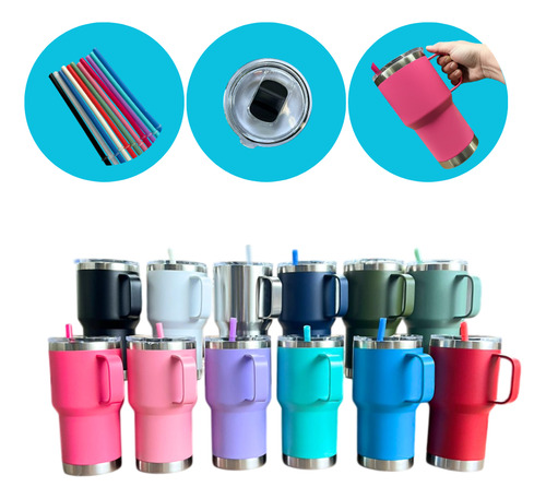 31 Vasos Termicos Con Asa Termo De Acero 20 Oz Mayoreo Multicolor Lisa