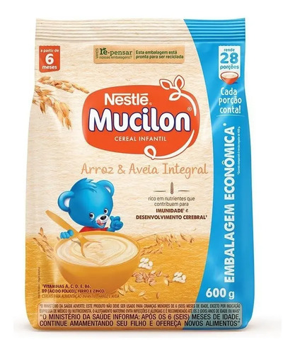 Cereal Infantil Mucilon Arroz e Aveia Integral de 600g