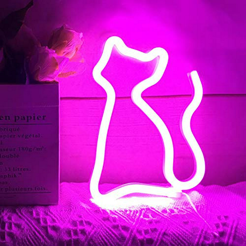 Qiaofei Luz Neón, Led Forma Gato Decoración Pared (rosa)