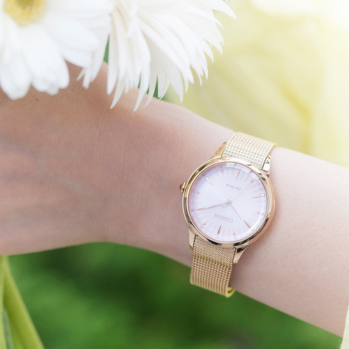 Reloj Citizen Em081882x Para Mujer Triple Manecilla Acero Color De La Malla Oro Rosa Color Del Bisel Dorado Color Del Fondo Rosa Perla