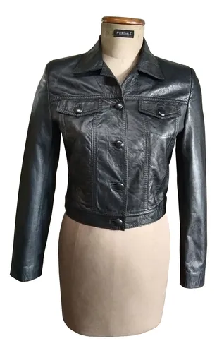 Chaqueta En Puro Cuero Genuino Estilo Levi*s Con Botón Forrado Y Manga Sastre