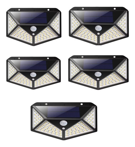 Pack X 5 Lampara Solar 100 Led Exterior Sensor De Movimiento