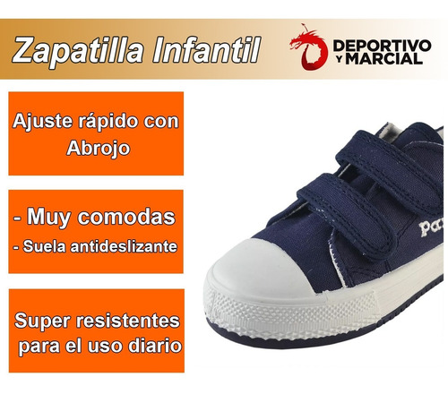 Imagen 3 de 8 de Zapatillas Pampero Infantil Abrojo Velcro Colegial Lona En3x