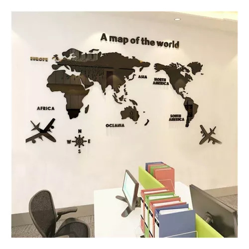 Mapa Mundi 3d Acrílico 60 X 120 Cm Completo