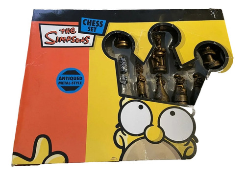 Jogo De Xadrez The Simpsons 3d Antiqued Metal Style Novo 