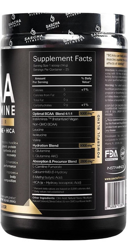 Imagen 3 de 9 de Bcaa Sascha Fitness + Glutamina + L-carnitina Aminoácido