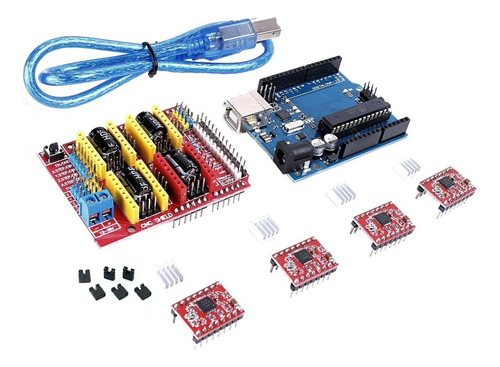 Kit Cnc Shield +4 Drivers A4988+arduino R3+cable Usb