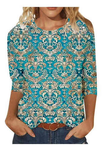 Camiseta Tunica Manga Larga Para Mujer Informal Cuello Moda