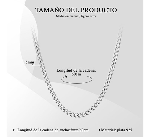 Collar Cadena Estilo Cubano Unisex Plata 925 Regalo Joyería