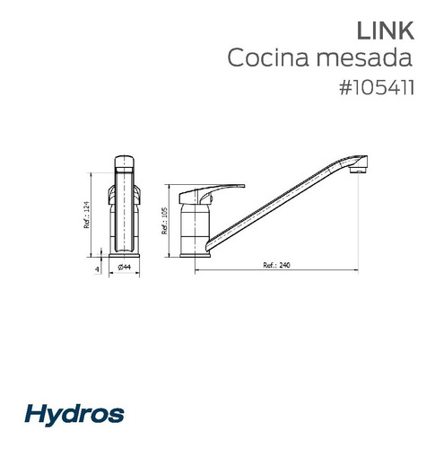 Imagen 3 de 5 de Griferia Monocomando Cocina Mesada Link 105411 Hydros Pp
