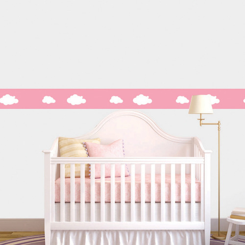 Faixa Decorativa Quarto Bebê Infantil Nuvens Rosa 4m