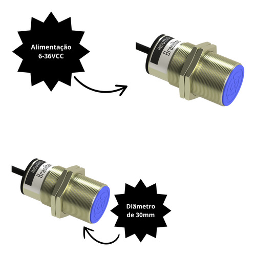 Kit C/ 45 Sensor Indutivo Faceado 30mm Pnp 6-36vcc 4 Fios
