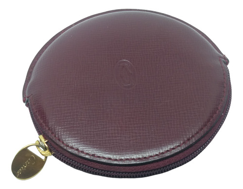 Monedero Cartier Circular Piel Guinda Con Cremallera 