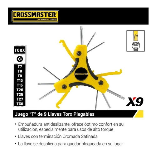 Imagen 2 de 3 de Set Llaves Torx Tamper C Agujero Plegables Mango T Crossmast