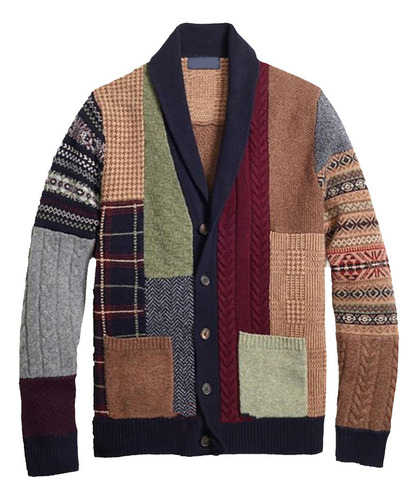 Abrigo De Patchwork Étnico De Manga Larga Para Hombre Otoño