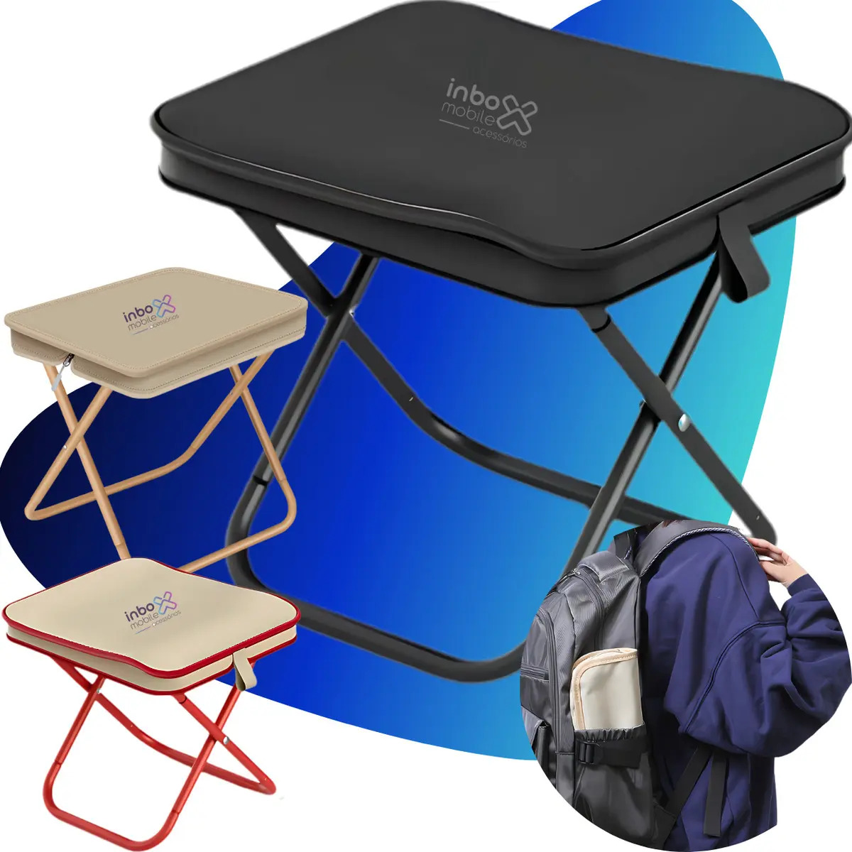 Banquinho Banqueta Banco Portatil Dobravel Camping Pesca Praia Preto Inboxmobile