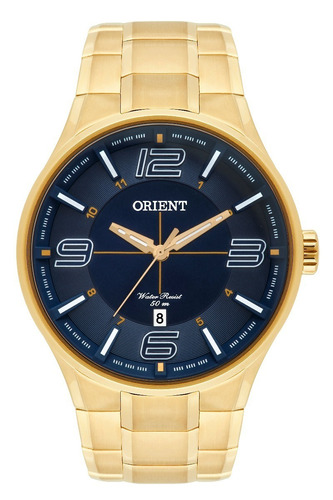 Relógio Orient Masculino Dourado Mgss1136 D2kx Cor do fundo Azul