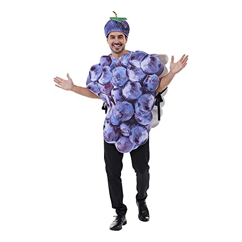 Disfraz Adulto Uvas Moradas Con Sombrero, Divertido Traje De Comida Para Fiesta Halloween