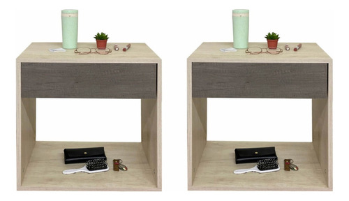 2 Buros Mesa Organizador Con Cajón Moderno Para Recámara Color Encino Polar/lombardia