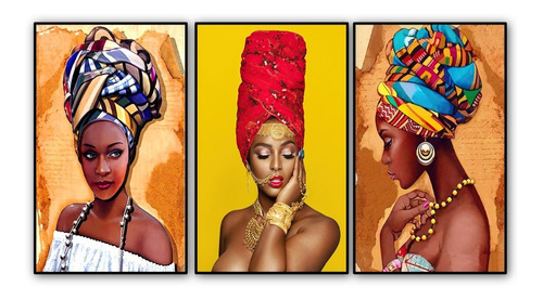 Cuadros Decorativos 90x50 Cms  Tripticos  Jovenes Africanas 