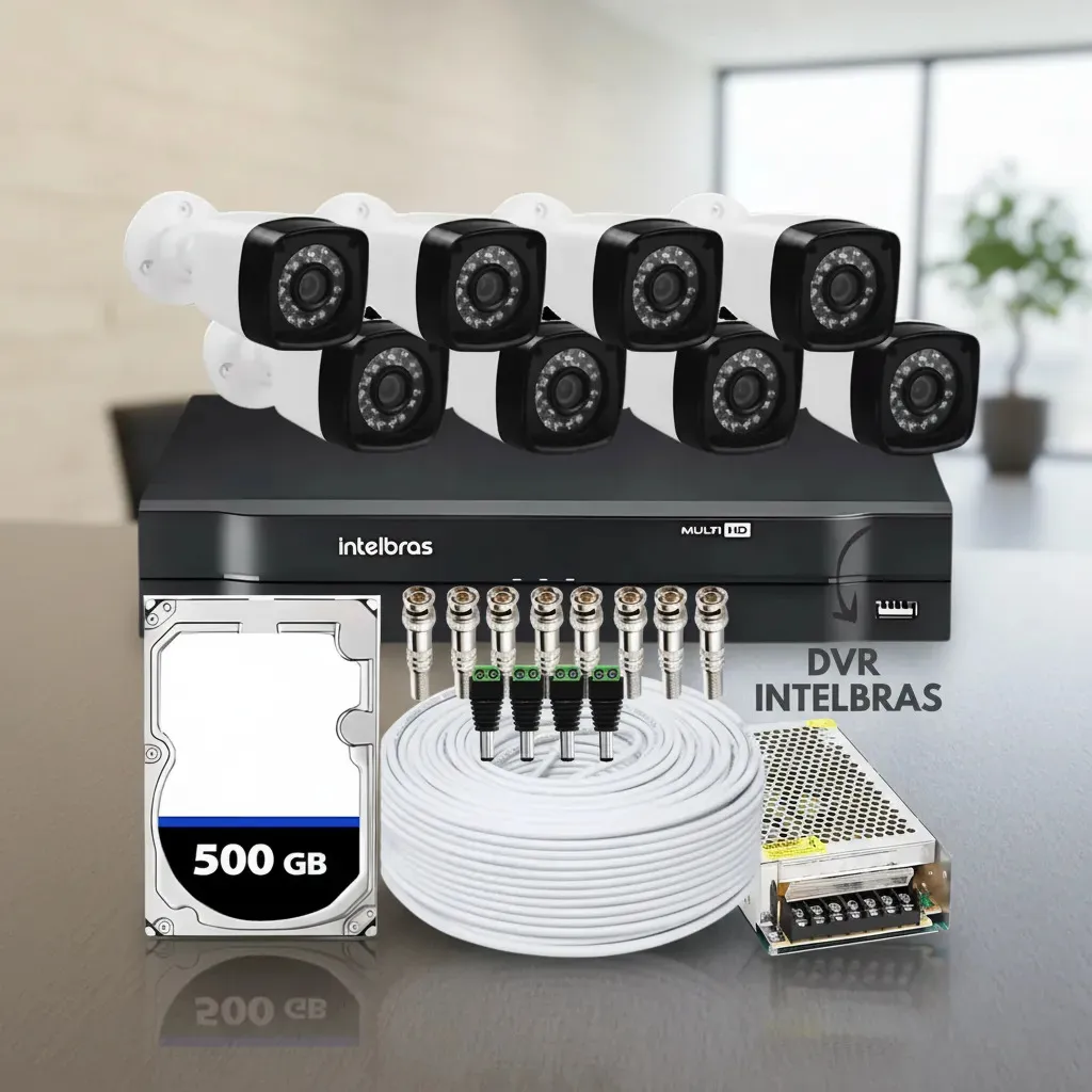 Kit Cftv 8 Câmeras Full Hd Segurança Dvr Intelbras 8 Canais