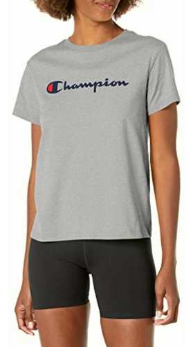 Champion Classic Tee Camiseta, Mujer, Gris (oxford