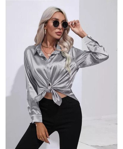 Camisa De Mujer De Manga Larga Con Botones De Imitación