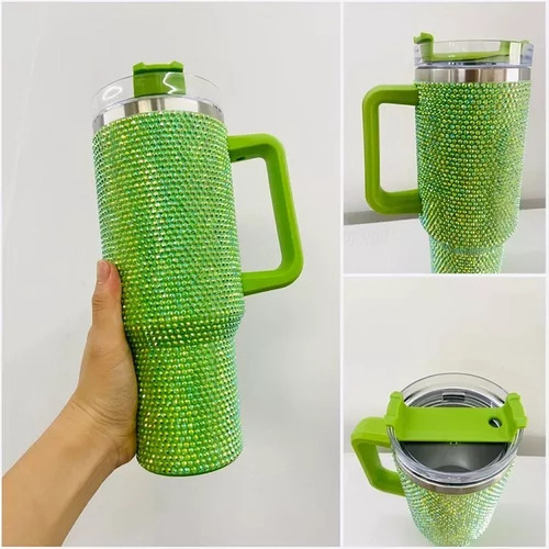 Vaso Térmico Gran Capacidad 1.2 Litros Tornasol Verde Strass
