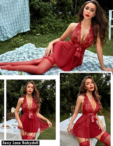 Lencería Sexy Para Mujer Babydoll De Encaje Cuello En V