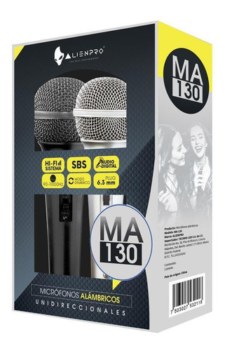 Imagen 4 de 5 de Micrófono Alámbrico Profesional Alienpro Ma-130 2pack - S002
