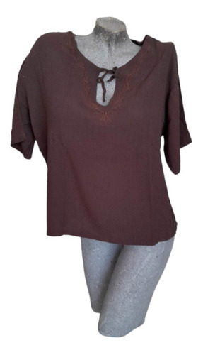 Blusa Camisa Corta Bordada Artesanal 100% Algodón Verano L