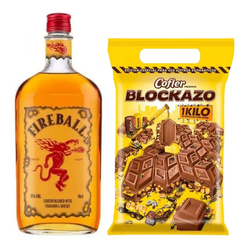 Whisky Fireball Cinammon 750ml. + Blockazo 1kg. - Combo 