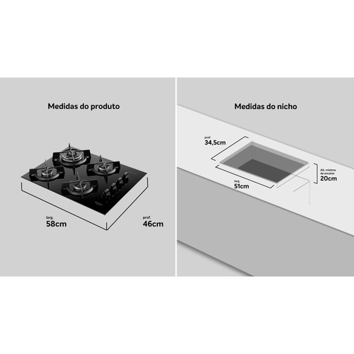 Cooktop Dako Supreme A Gás 4 Bocas Automático E Tripla Chama Bivolt