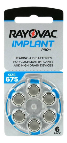 Pack 6 Pilas Rayovac Implant Pro+ 675 Implante Coclear