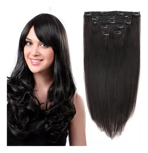 Clip Tic Tac Em Cabelo Natural Humano Preto 40cm 70g 6 Peças