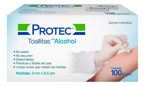 Toallitas Desechables Con Alcohol Protec Caja Con 100 Pzas