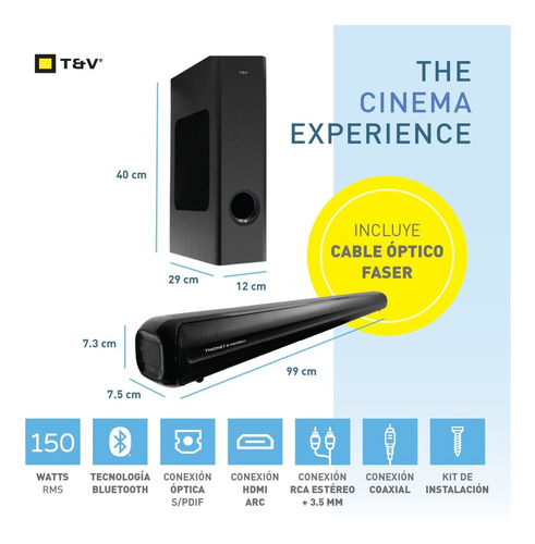 Imagen 2 de 5 de Barra De Sonido Bluetooth Kino Con Subwoofer Hdmi Smart Tv