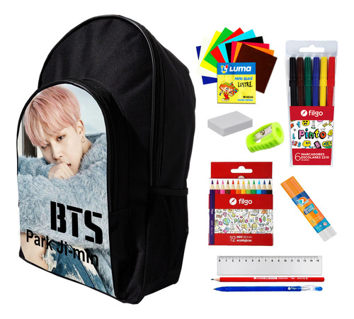 Super Combo Mochila + Utiles De Bts Park Ji - Min K-pop #346