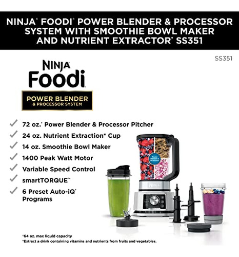 Liquidificador E Processador Ninja Ss351 Power Com 1400w E 1