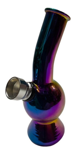 Imagen 2 de 5 de Bong Pipa Agua Tornasolado Mini 12 Cm Metal Vidrio Lavable