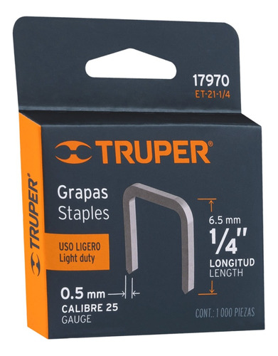 Grapa Truper 1/4  Caja 1.000 Pzas Et-21-1/4 