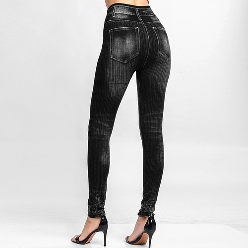 Leggings Casuales De Jeans De Imitación Con Estampado De Mod 